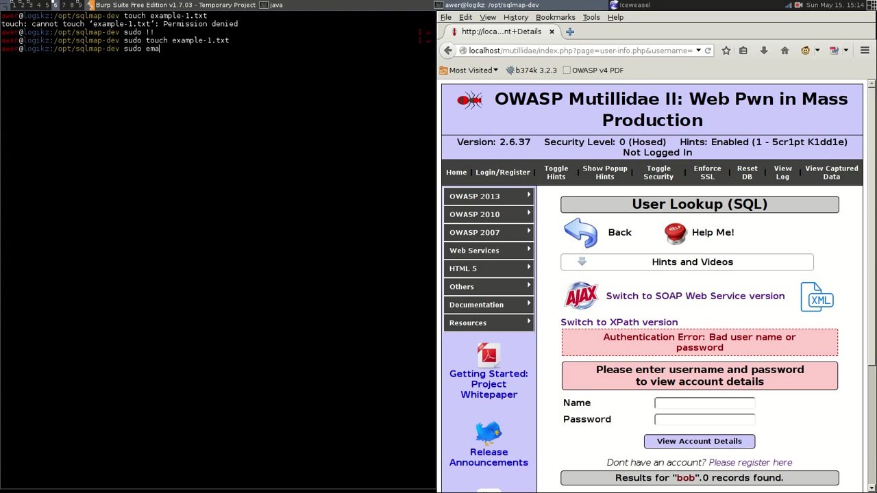 OWASP Multidae 2 Tutorials  - 2013 - SQL Injection - Extra Data - User Info Part 1