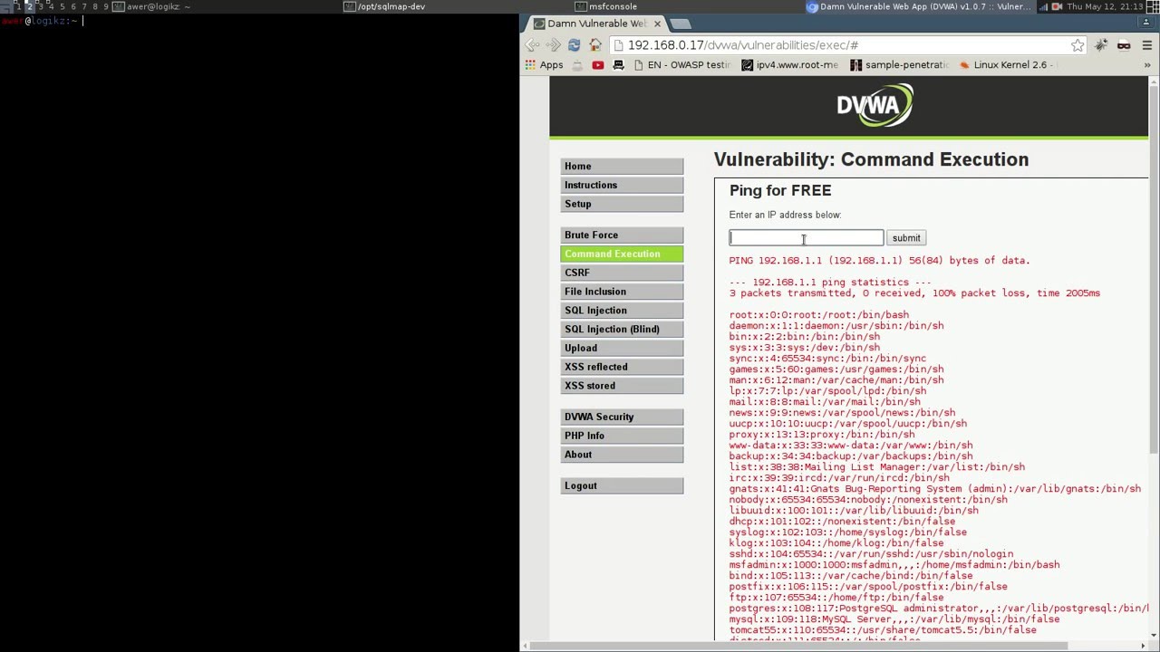DVWA - Command Execution Examples with ConnectBack Shell
